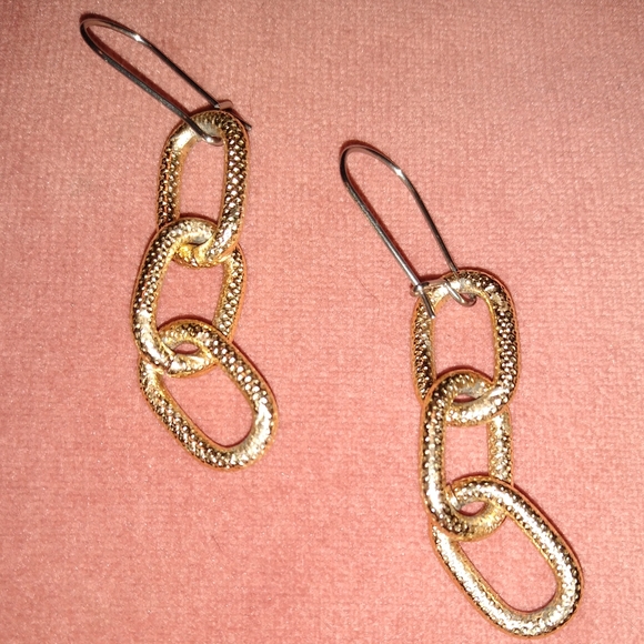 Gold Trio Link Dangle Handmade Earrings Stainless Steel Wires New - Picture 1 of 6